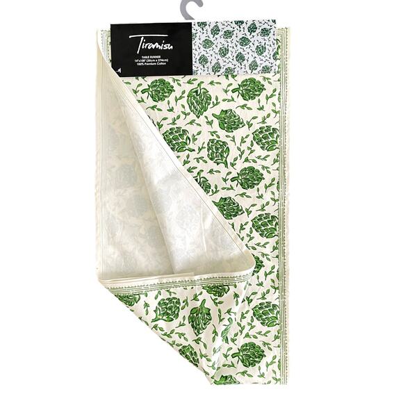TIRAMISU 100% Premium Cotton Table Runner Green Dancing Artichoke 14 X 108 NEW - Picture 3 of 5